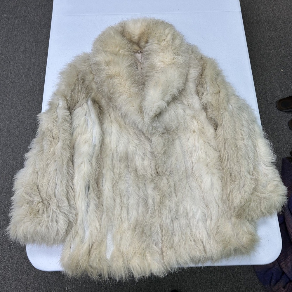 Unbranded Natural Blue Fox Fur Coat Womens M White Shawl Collar Luxury Vintage